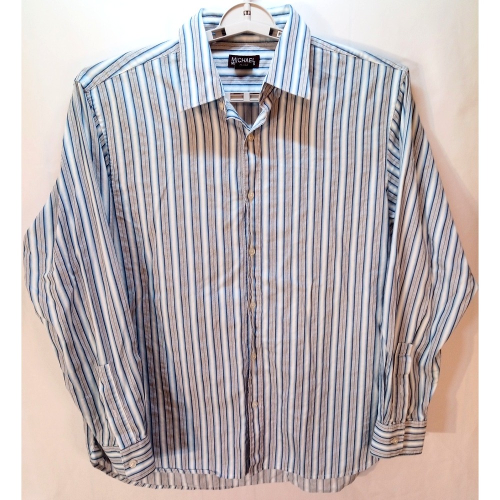 Michael Kors Long Sleeve Button Down Men's Shirt, XL, Blue Striped